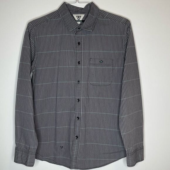 Medium Vissla Charcoal-Gray Striped LS Button Down Shirt - Picture 5 of 7